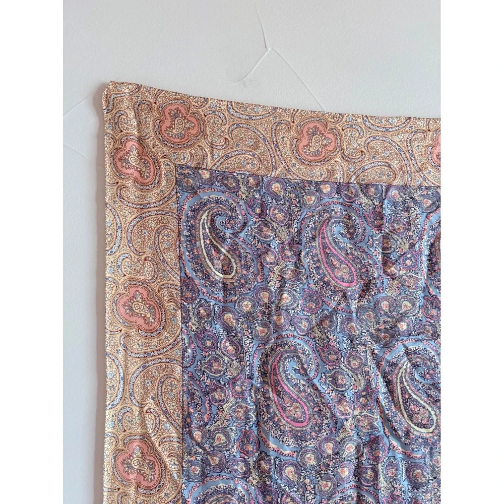 Vintage Ralph Lauren 100% Silk Paisley Square Scarf 34x34 Blue Pink Gold Italy
